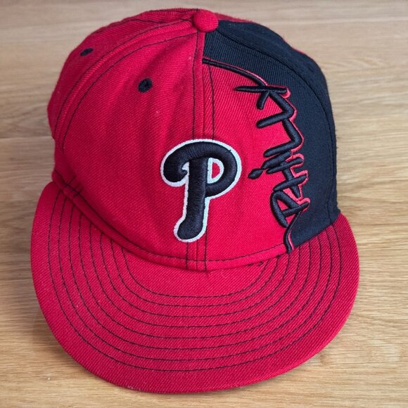NEW ERA MLB Philly Phillies 100% Wool Baseball Hat, Logo Patch, Red/Black, 7 1/8 - Picture 2 of 16